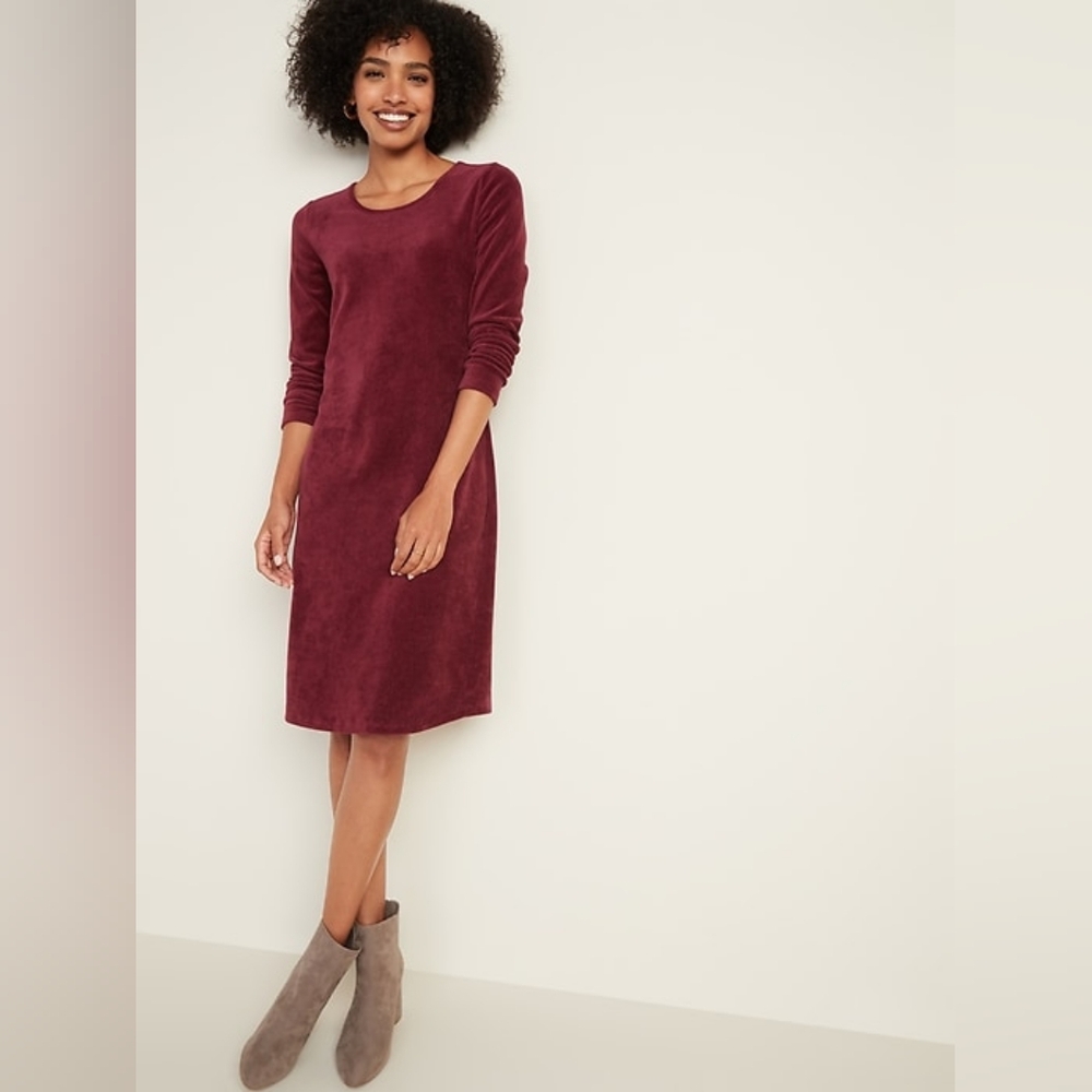 Old Navy Corduroy Shift Dress Size M Burgundy Maroon Red Holiday Dress